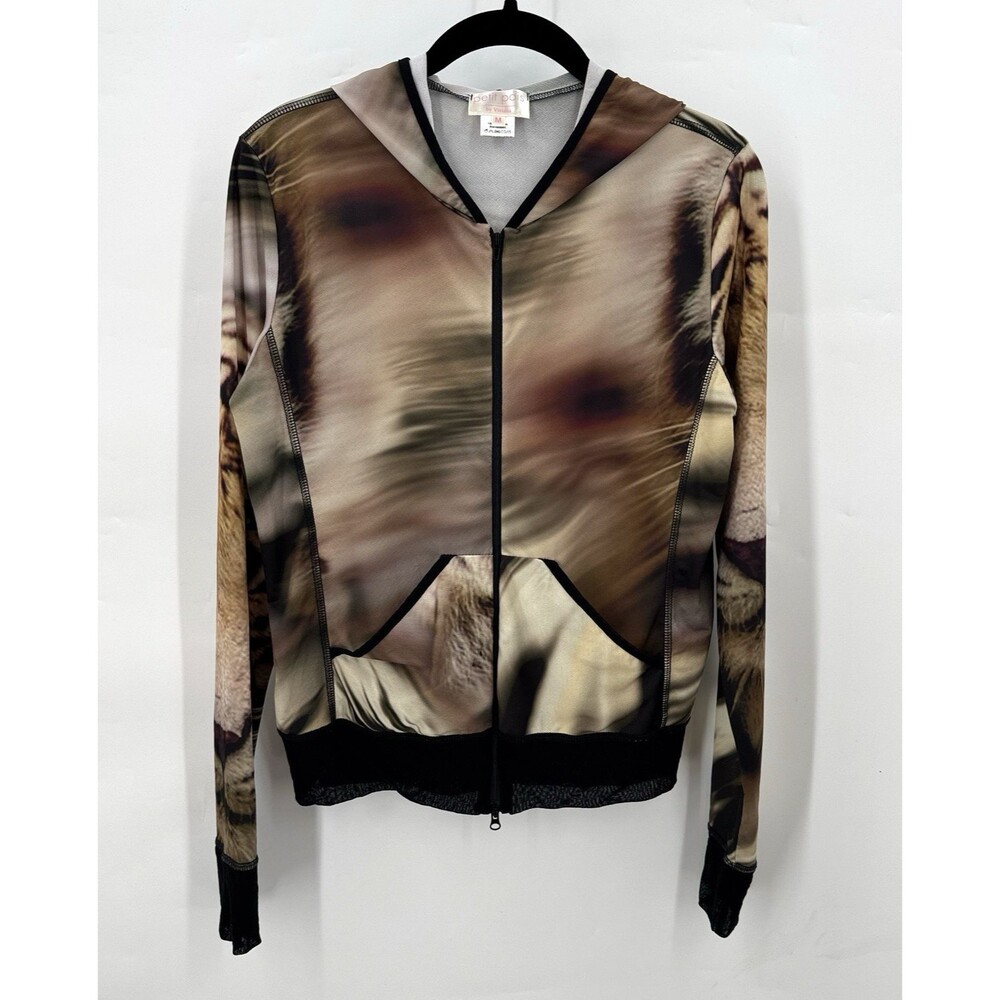 Petit Pois by Viviana Hoodie Women M Tiger Animal Print Mesh Zip Up Y2K USA Top